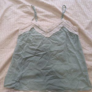 Silk Mint Tank Top w/ lace and covered buttons at back size S